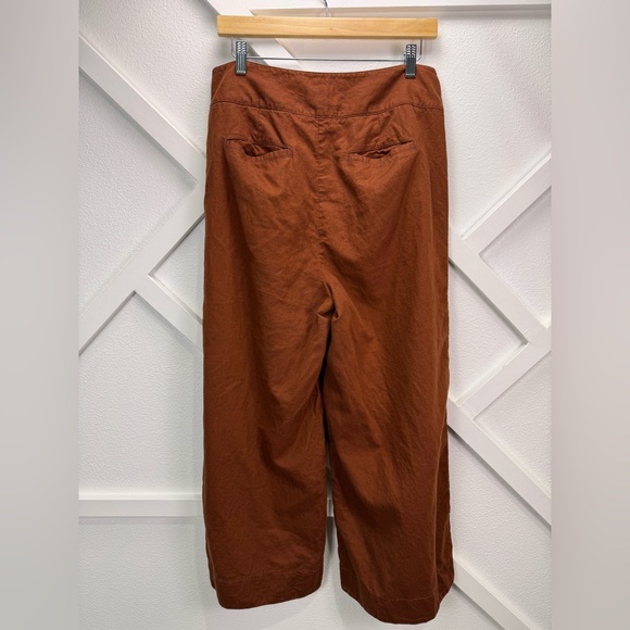 Anthropologie Linen Blend Button Side Wide Leg Pants US 6 Rust Brown - Picture 5 of 12